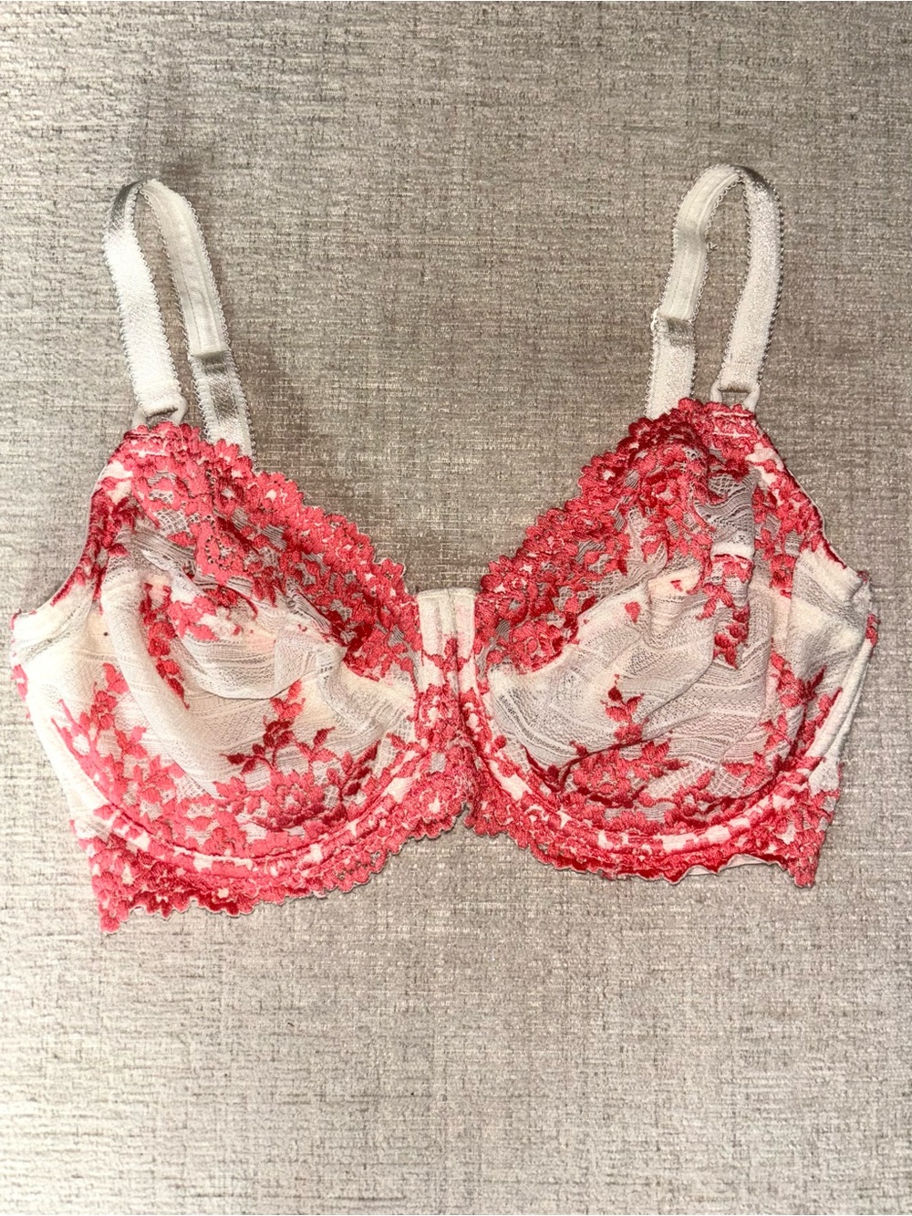 Wacoal Embrace Lace Underwire Bra 34DDD Ivory Coral Floral Romantic Coquette - Picture 2 of 12